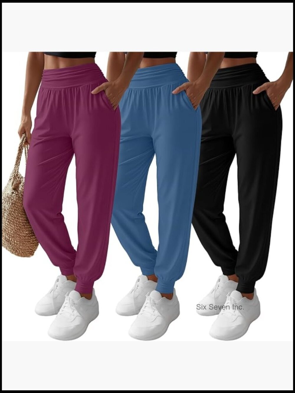 3 Pack High Waisted Yoga Joggers with Pockets Cozy Sweatpants Workout Pants
